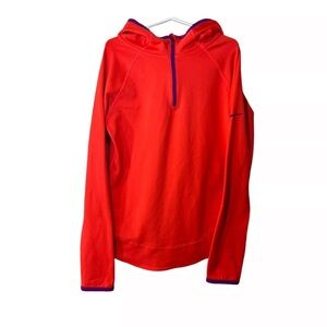 Nike Girls Quarter Zip Athletic Pullover Hoodie Size Medium Orange Purple Trim